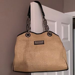 Calvin Klein Straw Purse with Patent Leather Trim